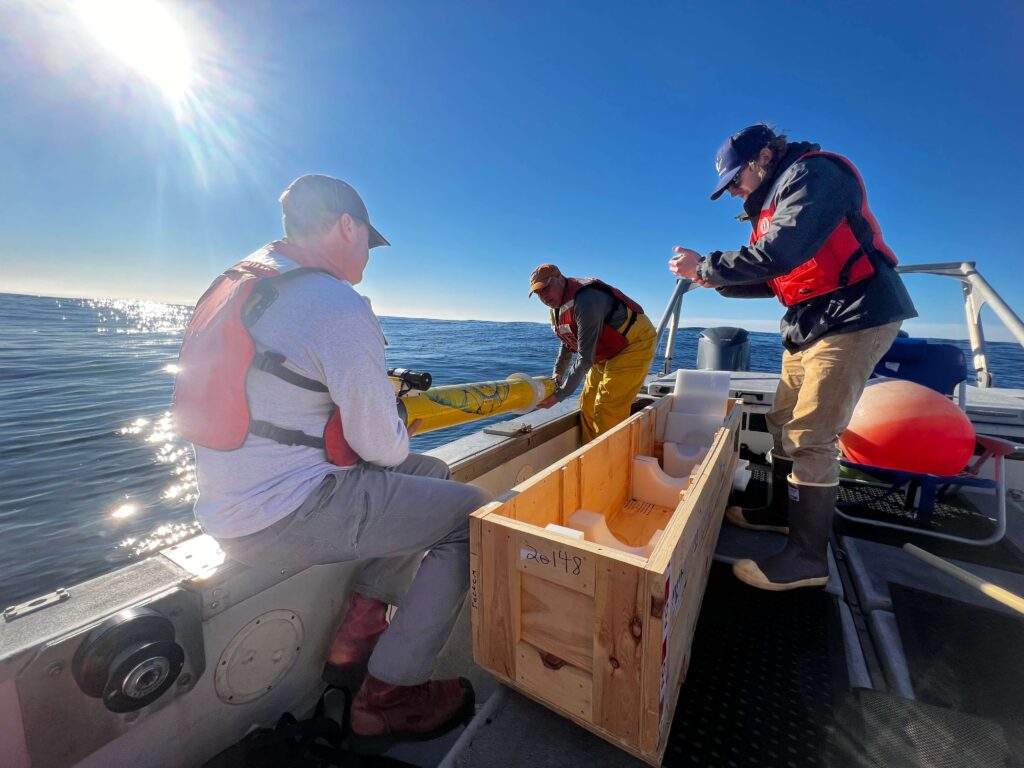 Deploying a GO-BGC float off the R/V Paragon in Monterey Bay