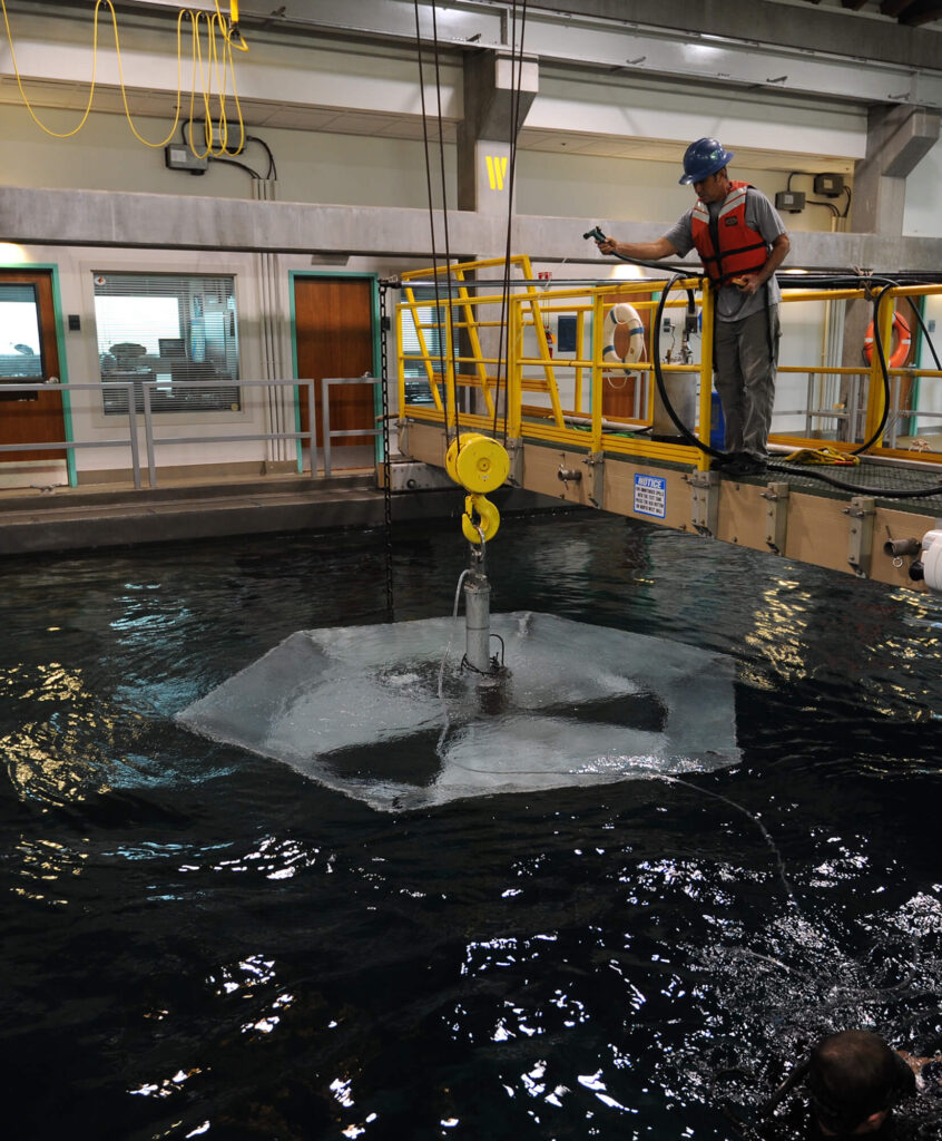 testing buoy in wave tank